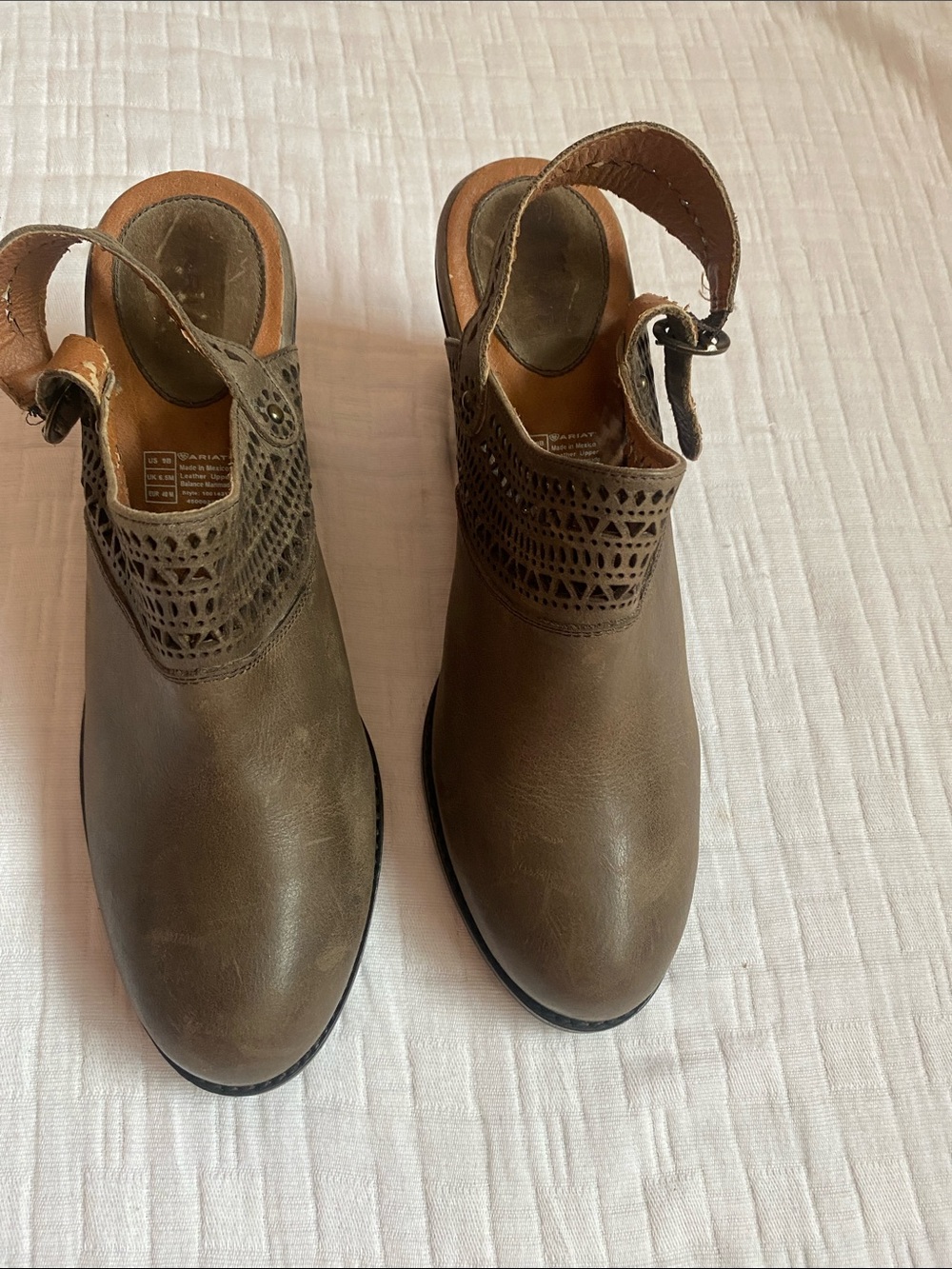 ARIAT Olive Brown Laser-Cut Slingback Clogs